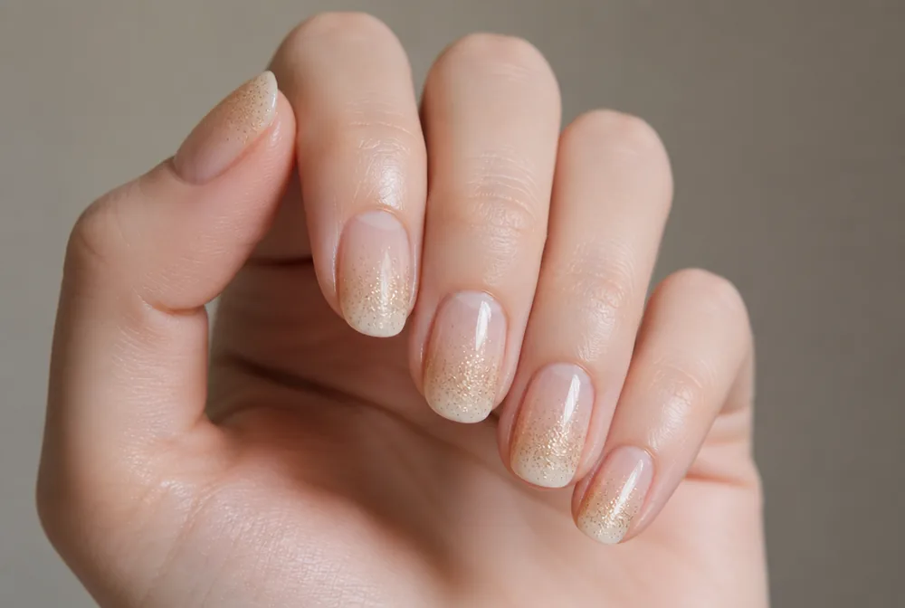 champagne glitter ombre wedding guest nails - PolishedAndPrettyNails.com champagne glitter ombre wedding guest nails