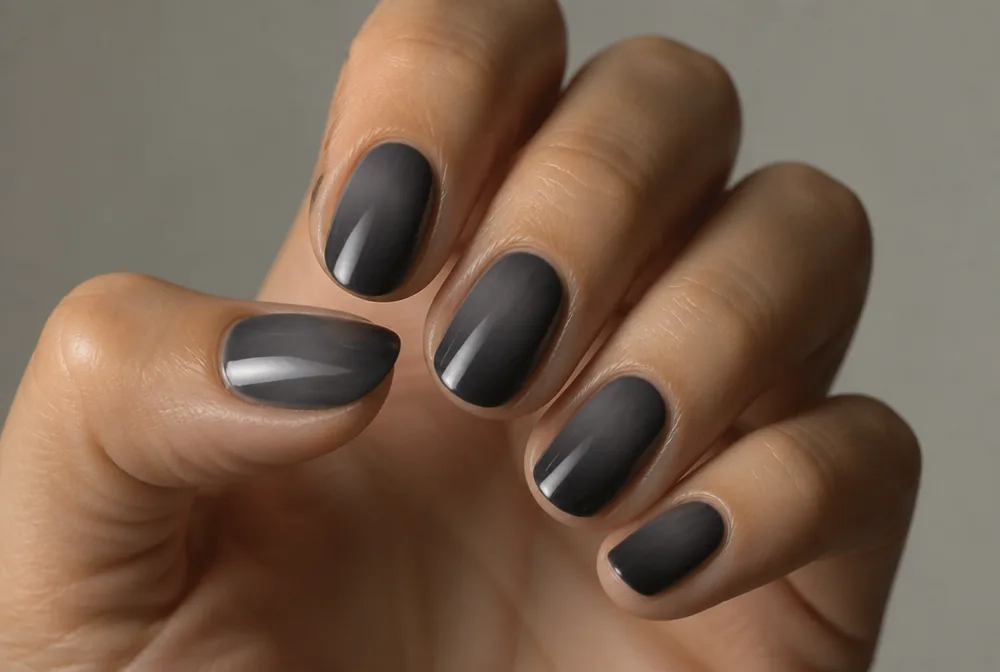 charcoal smoke gray winter nails with gradient effect - PolishedAndPrettyNails.com charcoal smoke gray winter nails with gradient effect