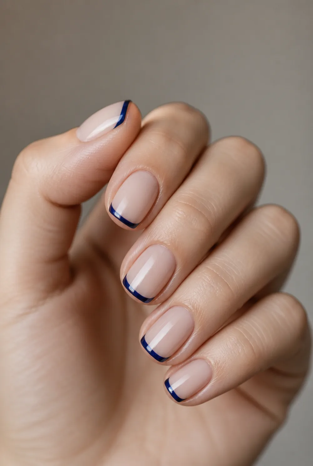 coloured chrome tip nail art on fair skin, short length