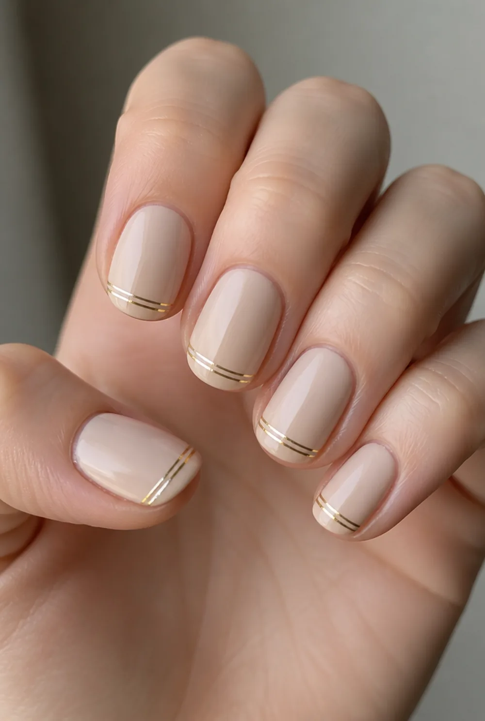 double chrome french nail art on fair skin, short length