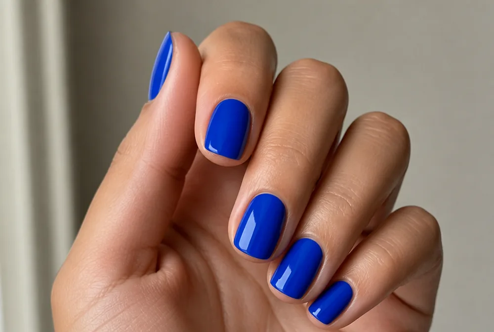 cobalt blue birthday nails on short square
