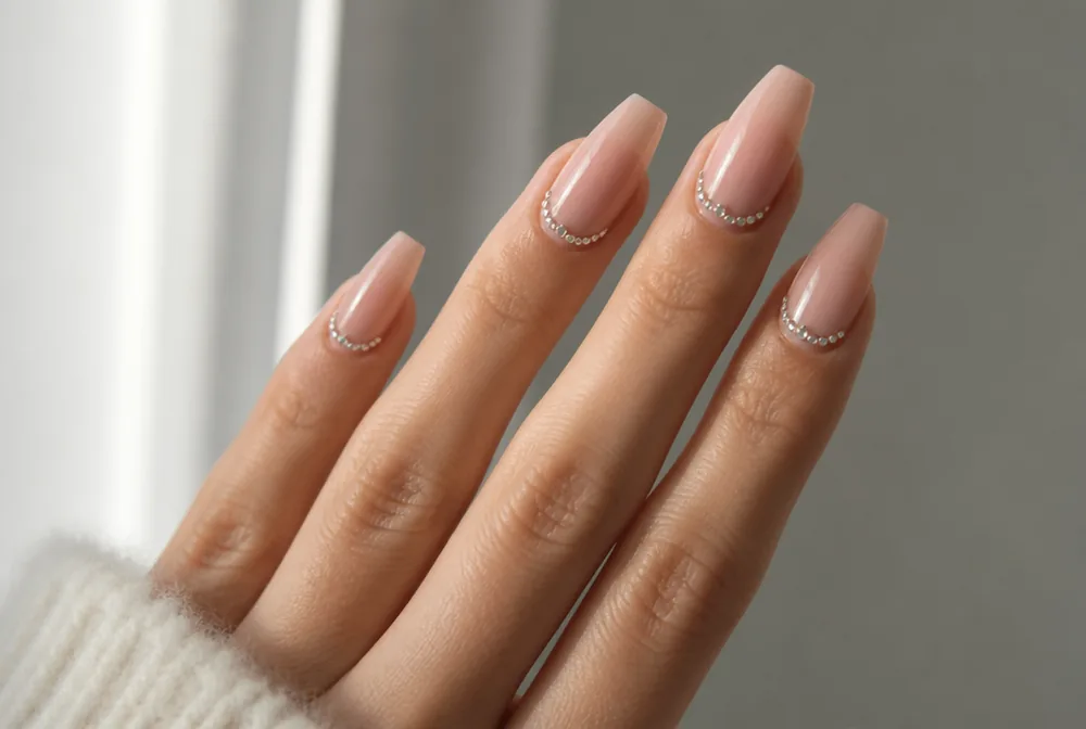 coffin nails with rhinestone cuticle detail