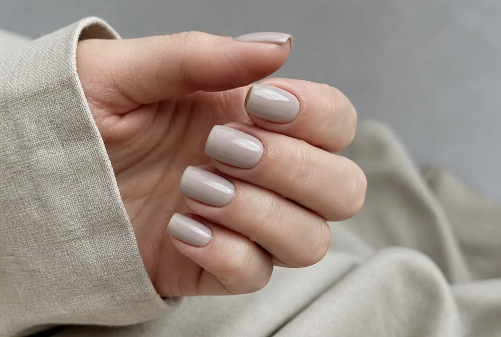 cool greige winter nail color on medium square nails - PolishedAndPrettyNails.com cool greige winter nail color on medium square nails