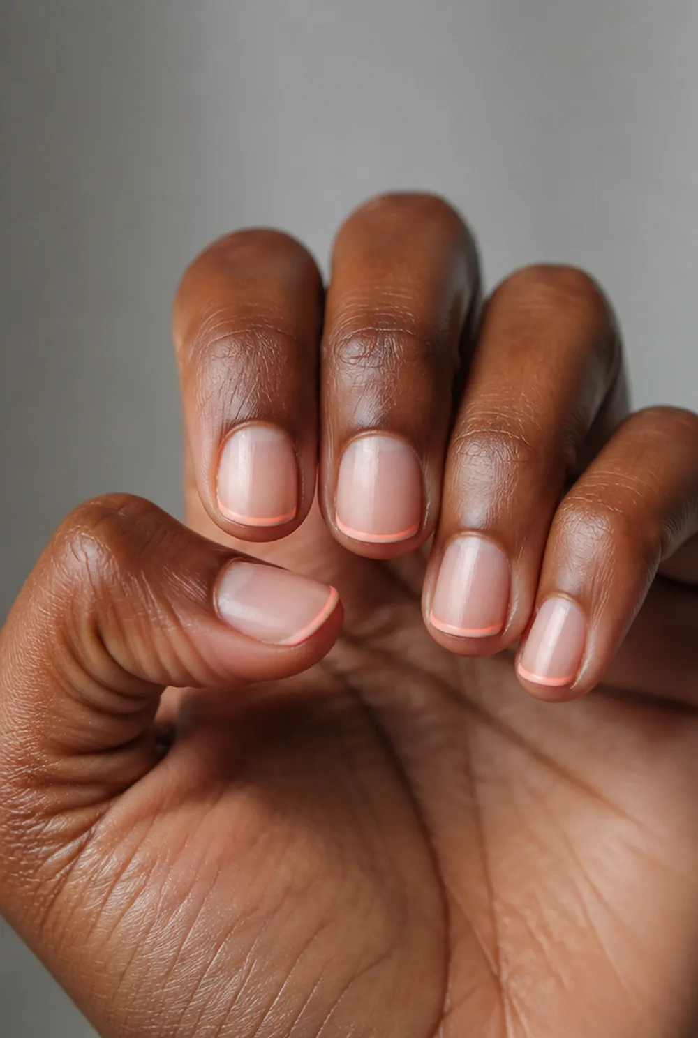 coral micro french nail art on deep brown skin