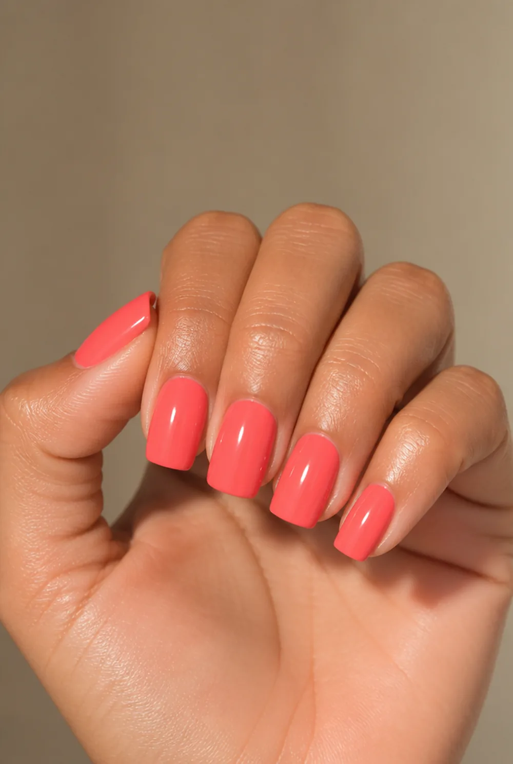 watermelon nail art on olive skin, long length