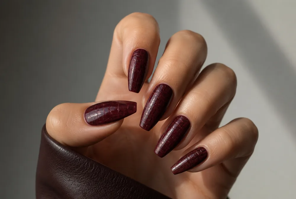 croc print textured coffin nails