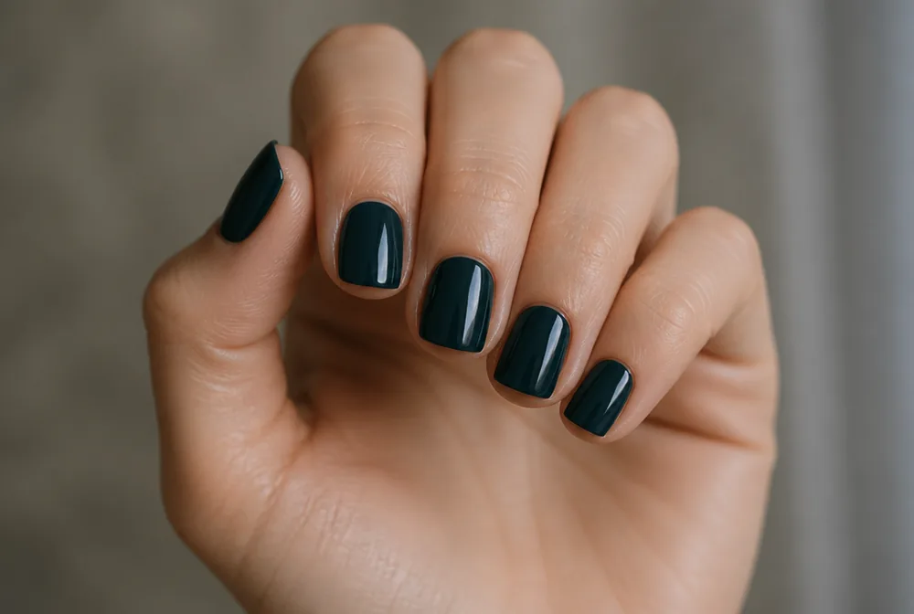 dark petrol teal nails on short square