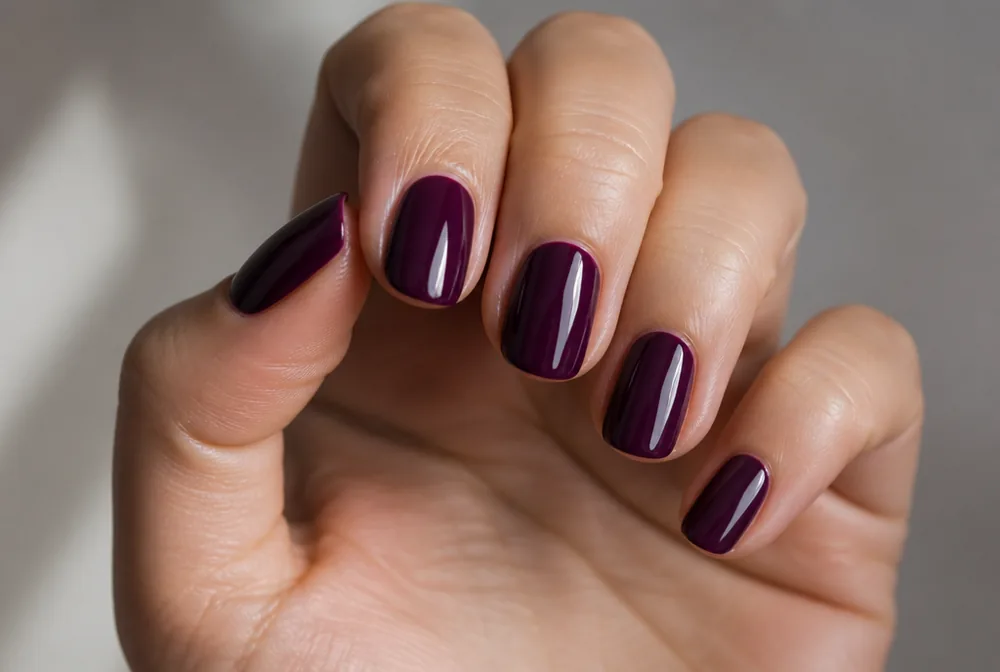 deep plum nails with a black dress - PolishedAndPrettyNails.com deep plum nails with a black dress