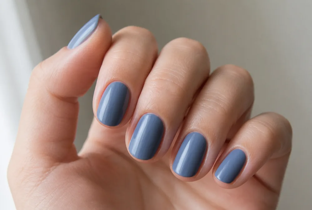 denim blue nails on medium square shape