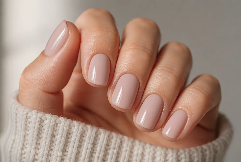 dip powder manicure on medium length natural nails
