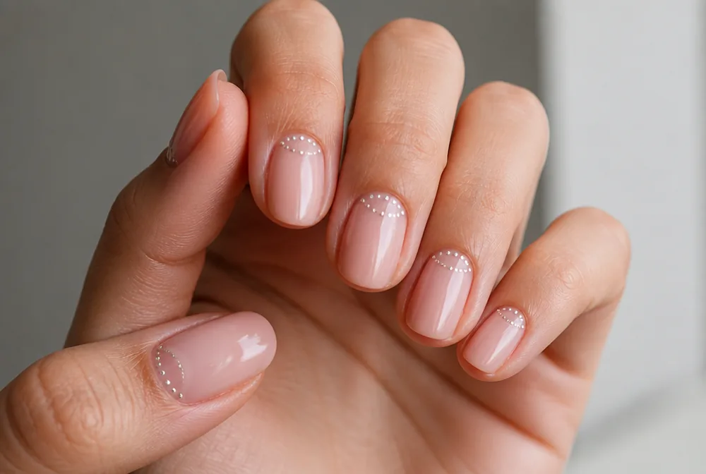 dotted half moon nail design at the cuticle