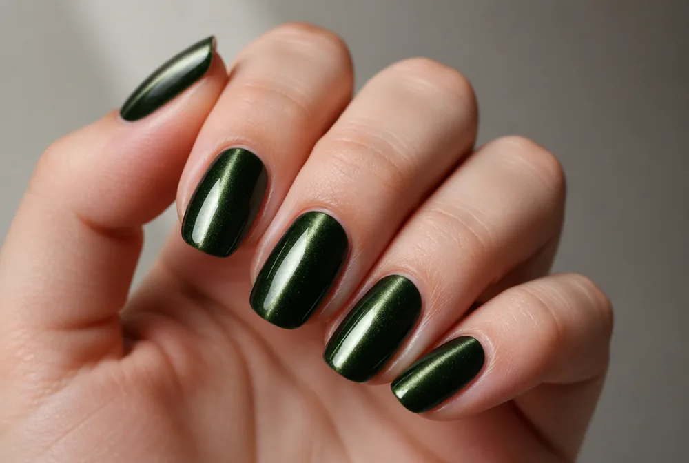 emerald green cat eye magnetic nails with light stripe - PolishedAndPrettyNails.com emerald green cat eye magnetic nails with light stripe