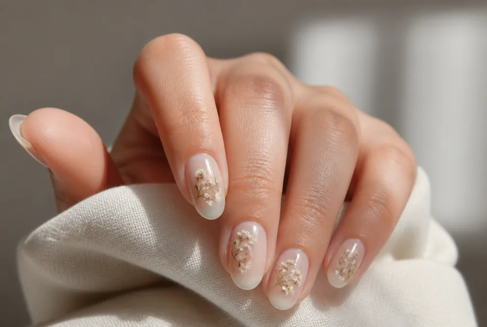 encapsulated baby's breath flower nails