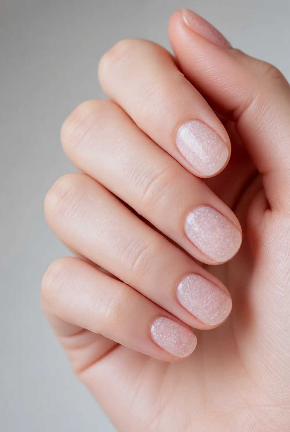 encapsulated sugar effect nail art on fair skin, short length