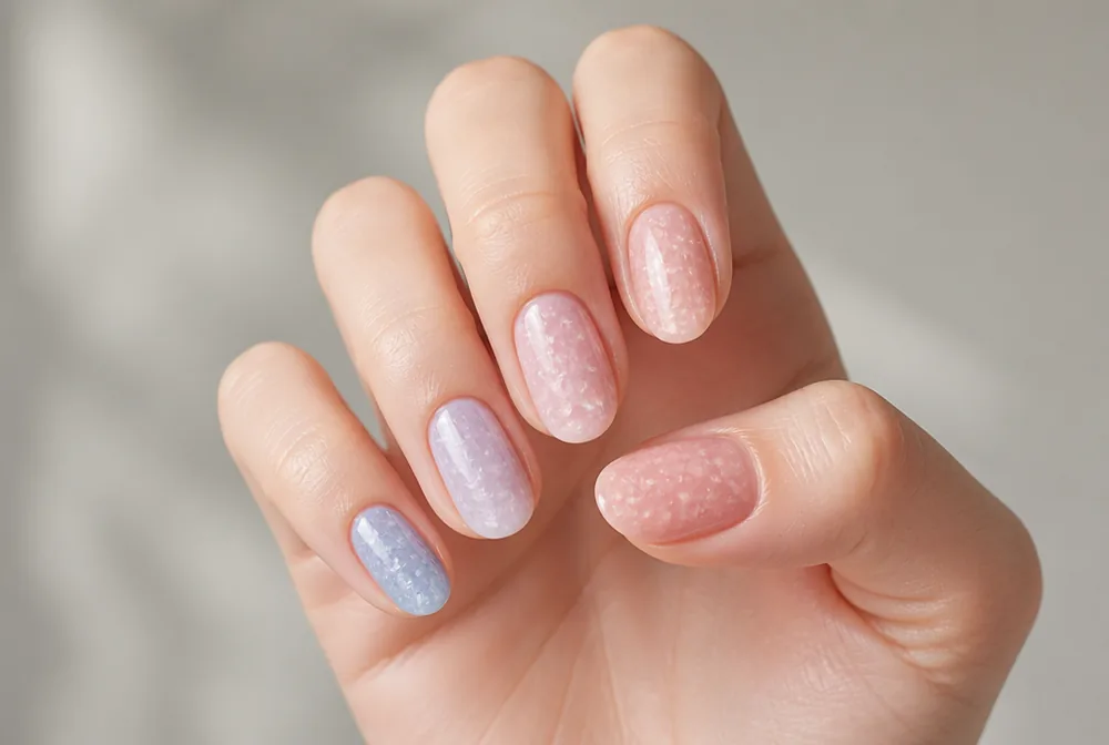 encapsulated sugar effect nails in pastel