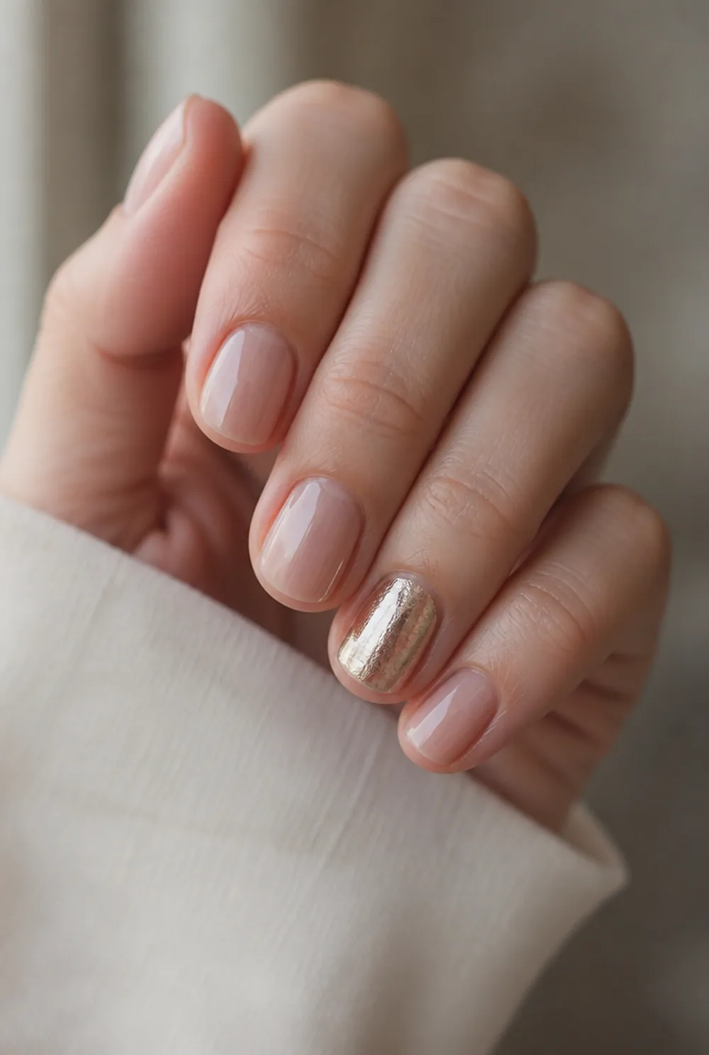 foil accent nail nail art on fair skin, short length