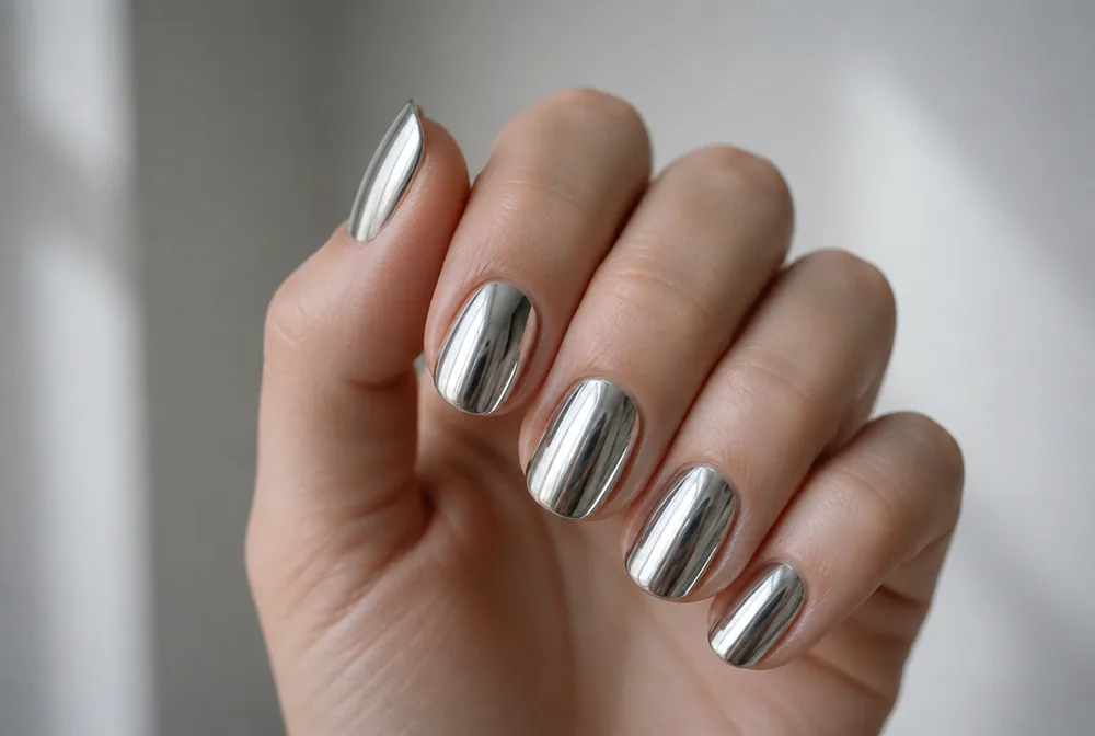 full silver mirror foil nails