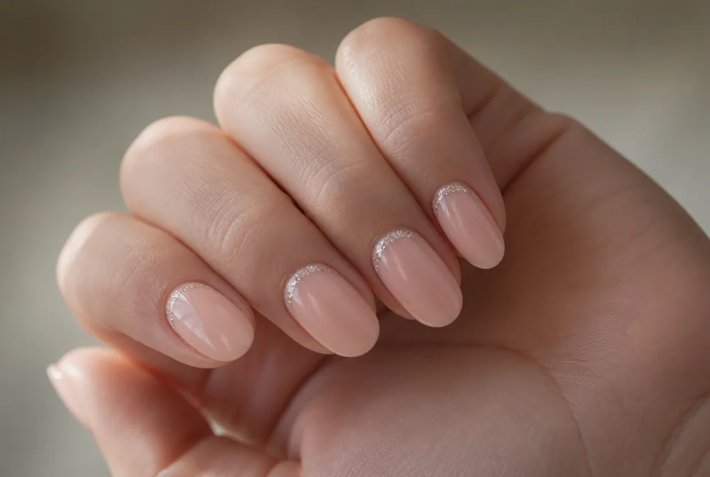 glitter cuticle cuff nail design on nude base