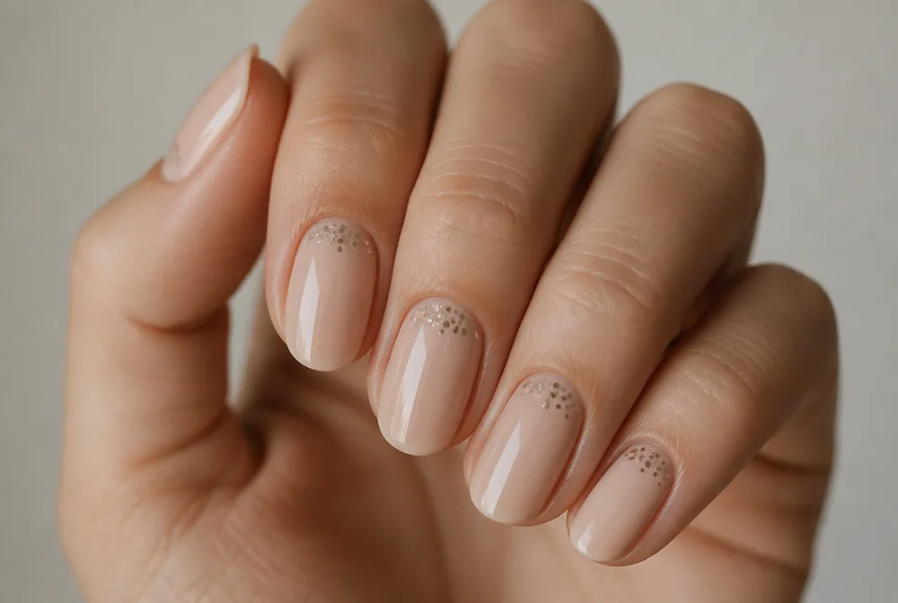 glitter dot cluster nail art on nude base