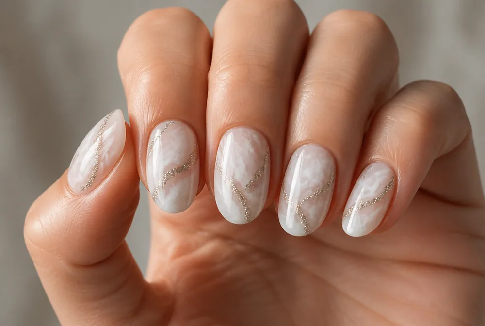 glitter marble nails with sparkle veining