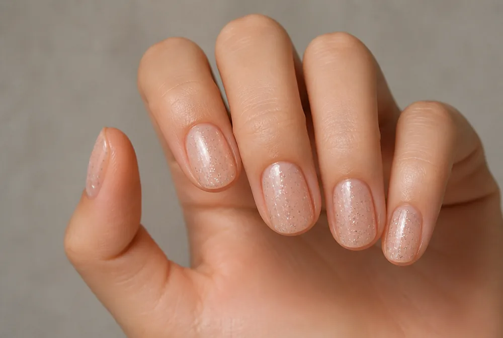 glitter polka dot nails on nude base