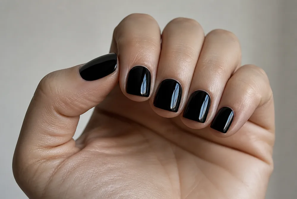glossy short black October nails