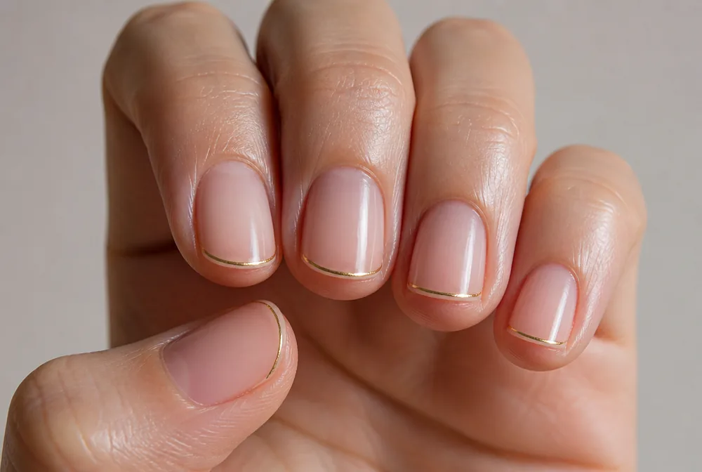 gold micro French birthday nails