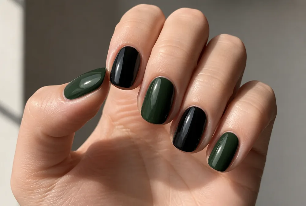green and black alternating nails