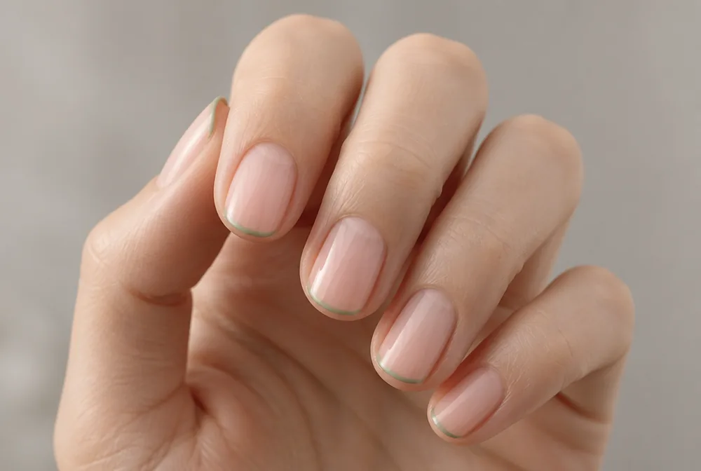 green micro French nails with hairline tip