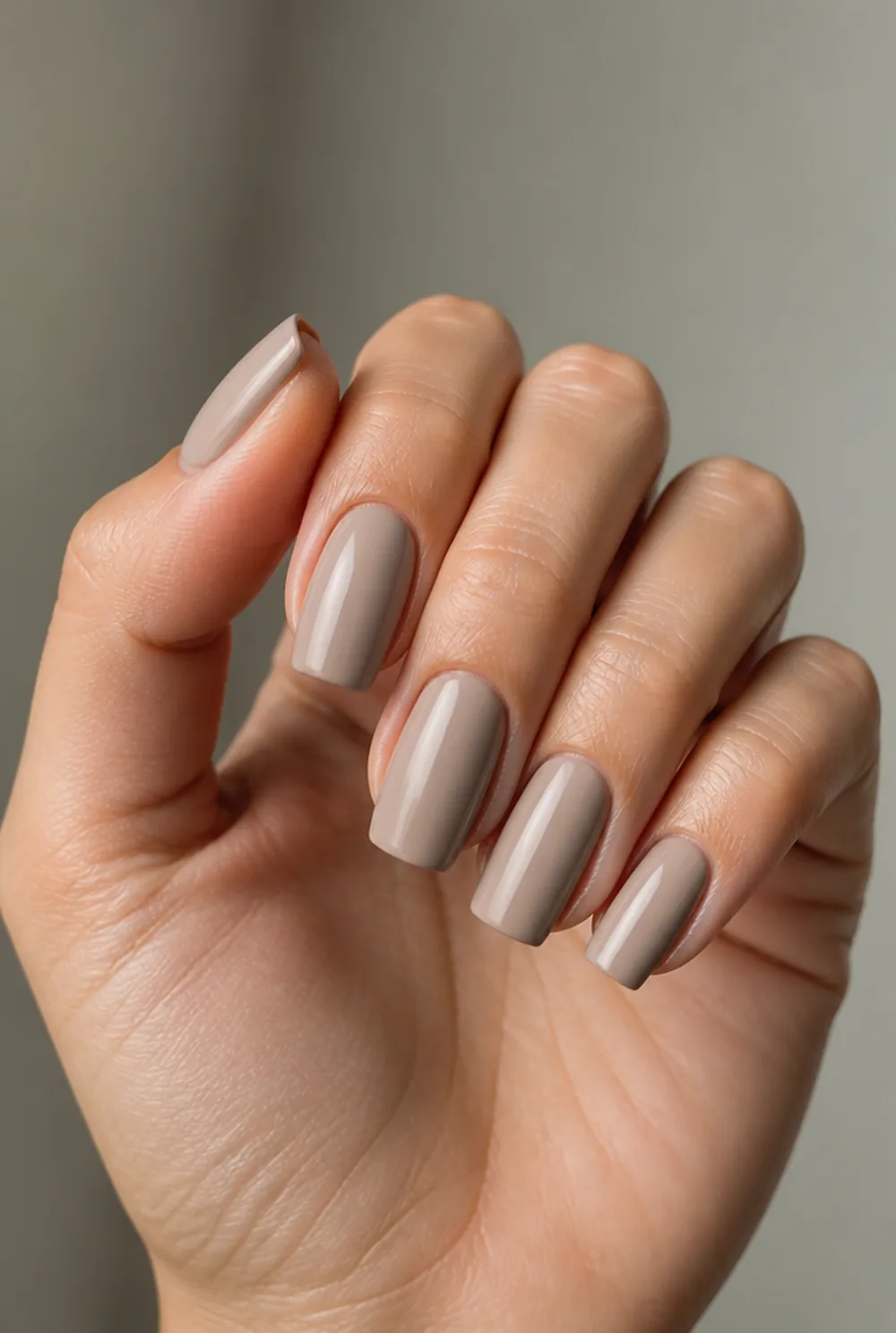 greige nail art on olive skin, long length
