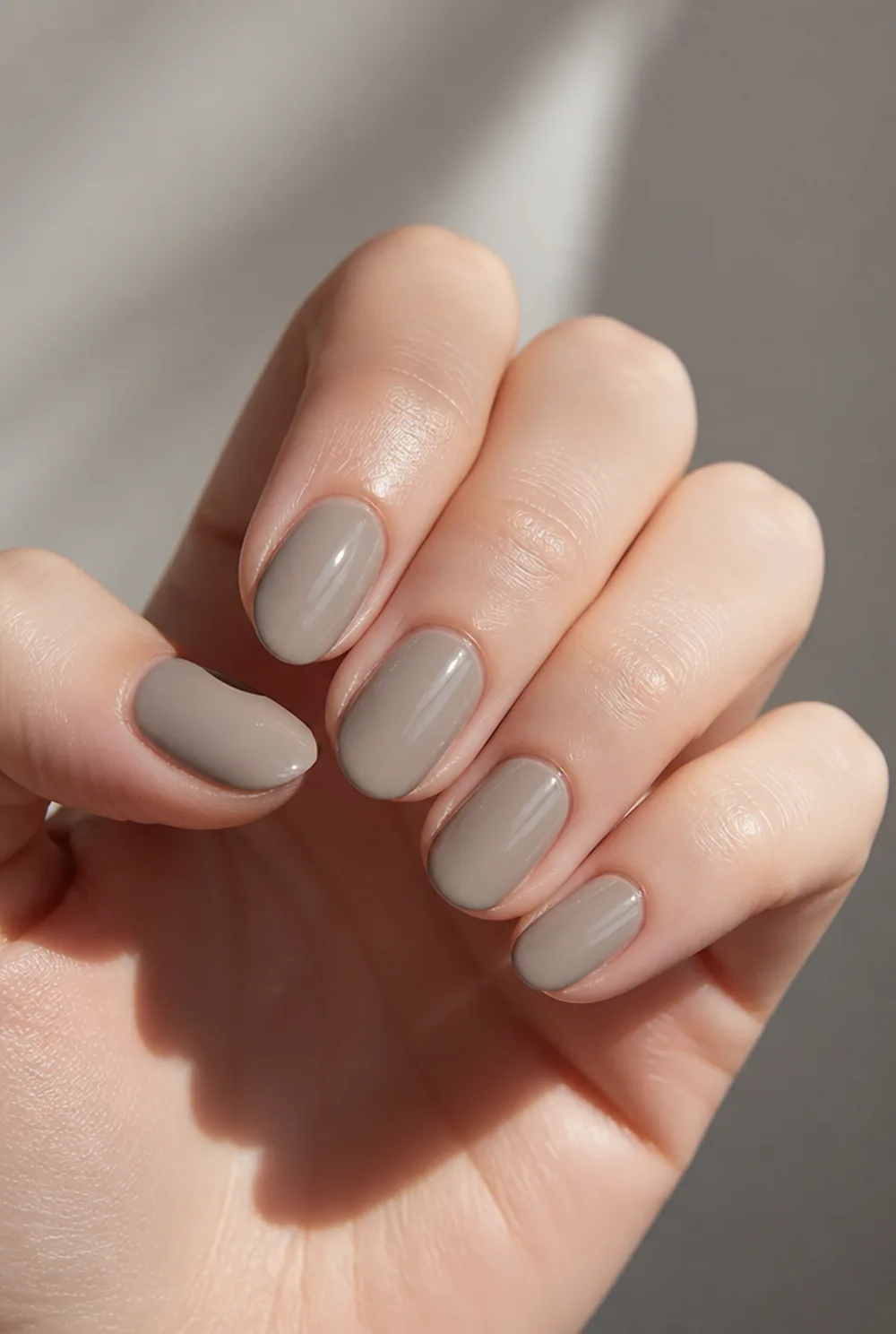 dove grey nail art on fair skin, short length