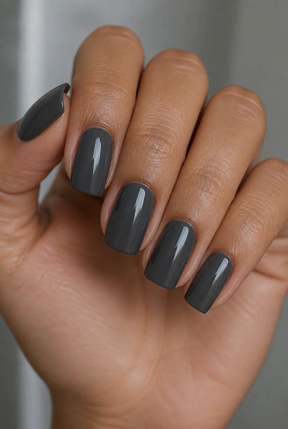 charcoal nail art on olive skin, long length