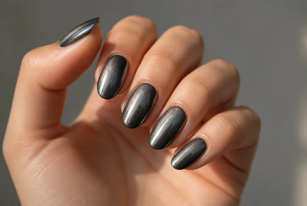 gunmetal chrome January nails