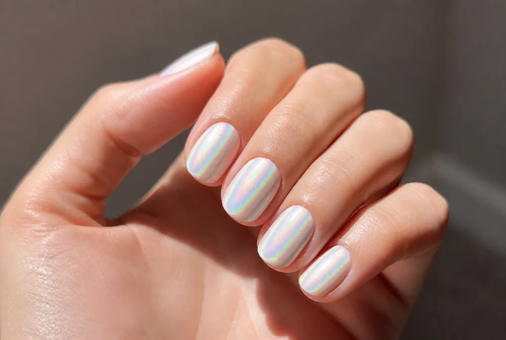 holographic top coat New Years nails with rainbow shift - PolishedAndPrettyNails.com holographic top coat New Years nails with rainbow shift