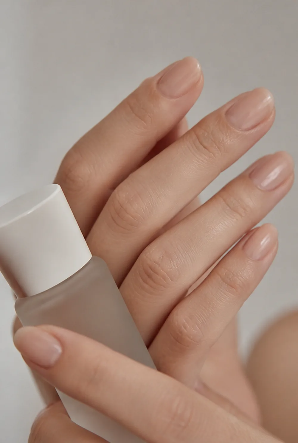 Short nails in a skin-tone nude