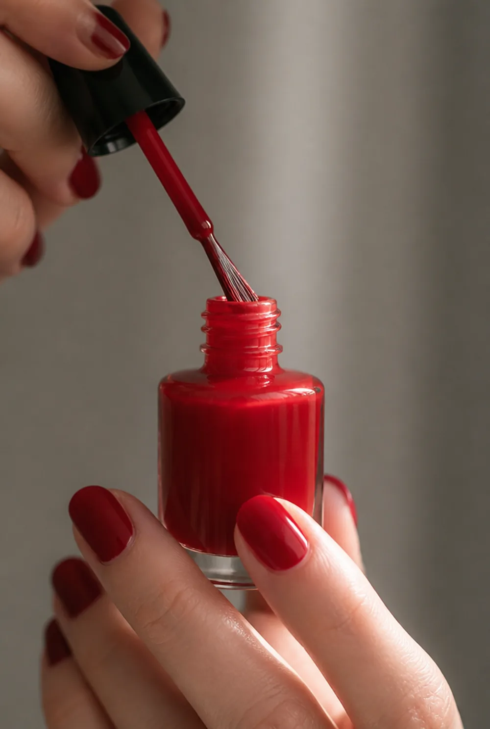 Wiping one side of the nail polish brush
