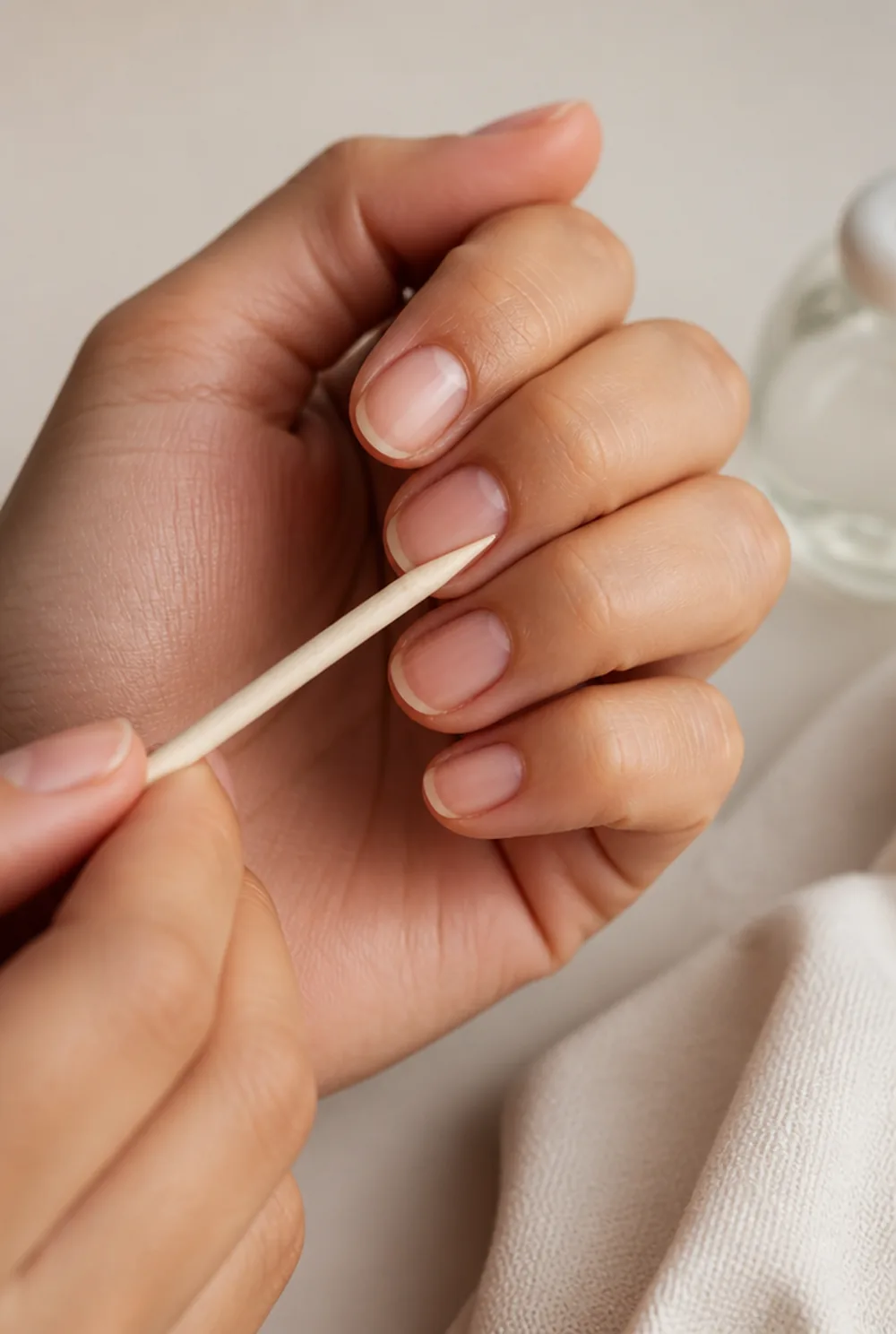 Pushing back cuticles with an orange stick - PolishedAndPrettyNails.com Pushing back cuticles with an orange stick