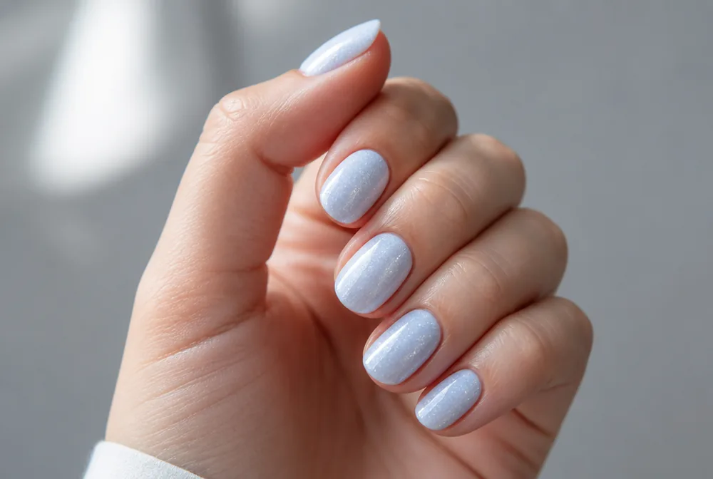 ice blue shimmer January nails