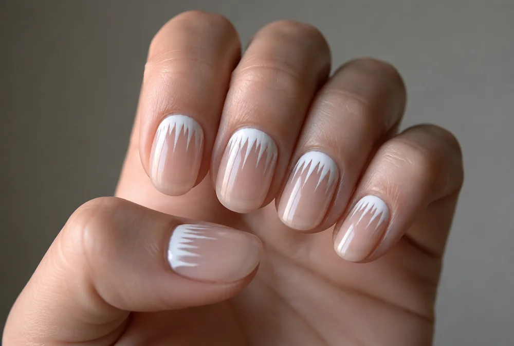 icicle tip nail art with white jagged shapes