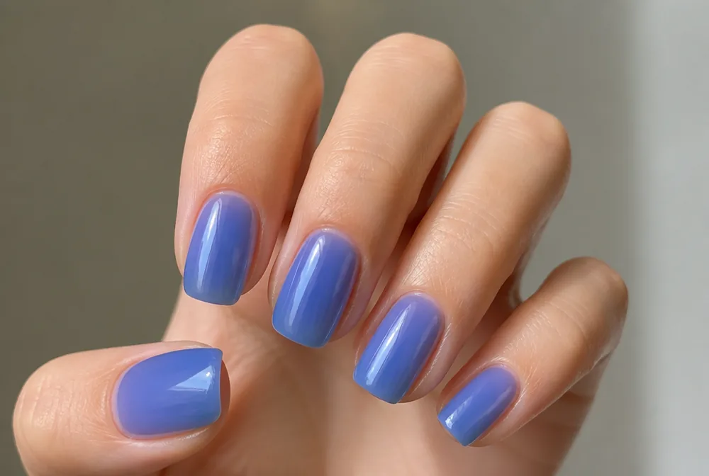 jelly blue nails in translucent cornflower