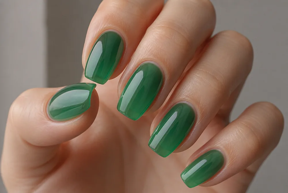 jelly green nails in translucent emerald