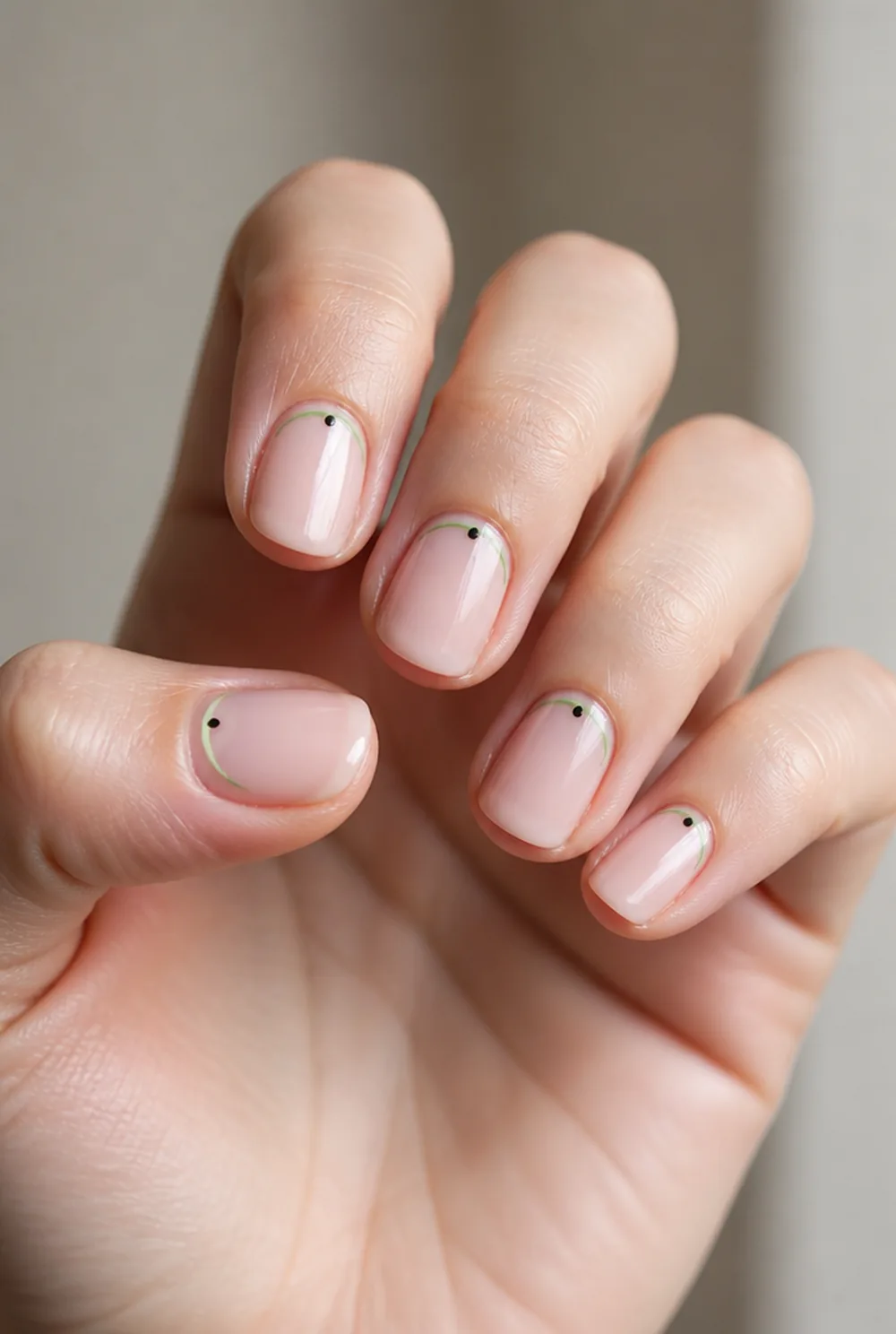 jelly watermelon nail art on fair skin, short length