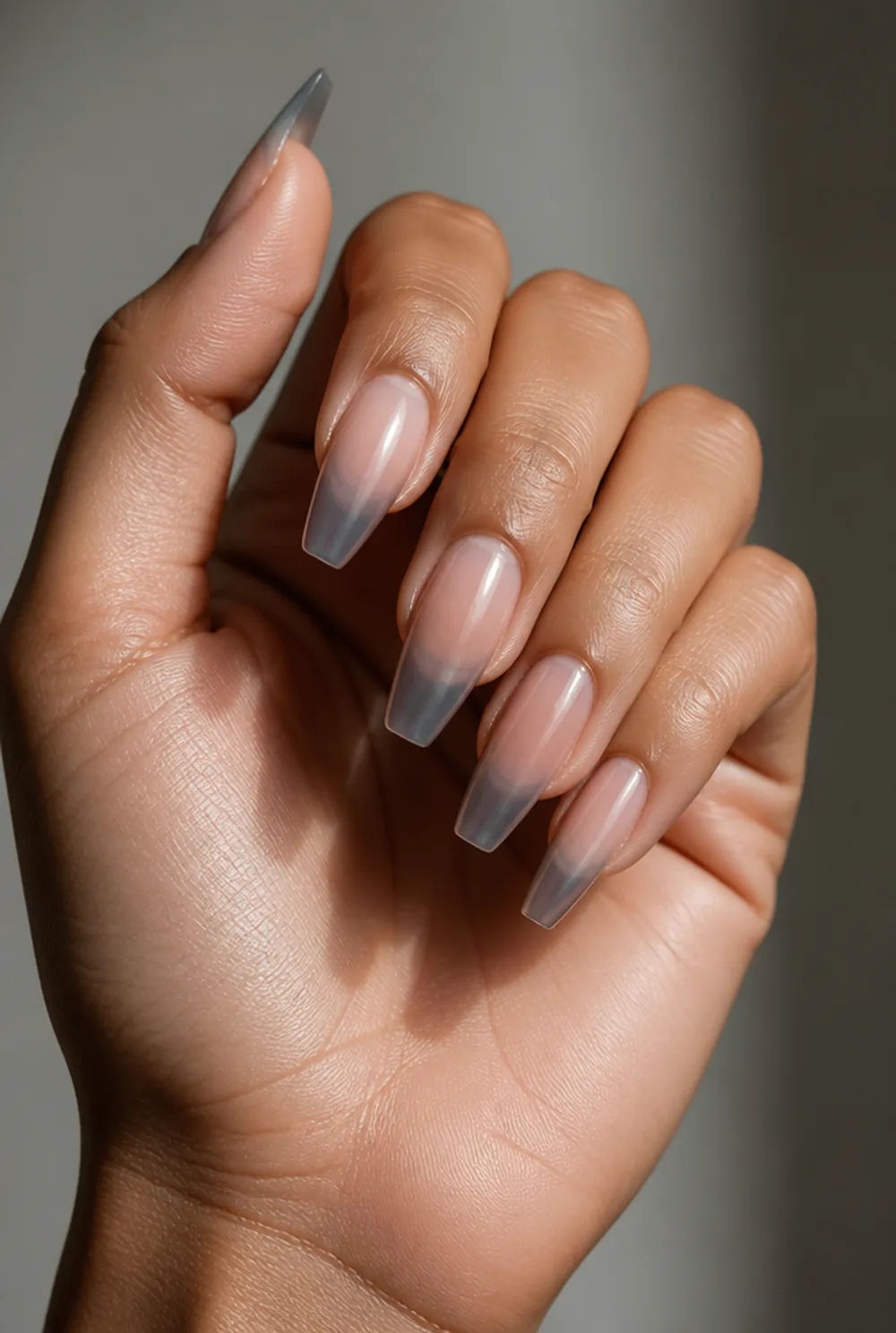 jelly french nail art on olive skin, long length