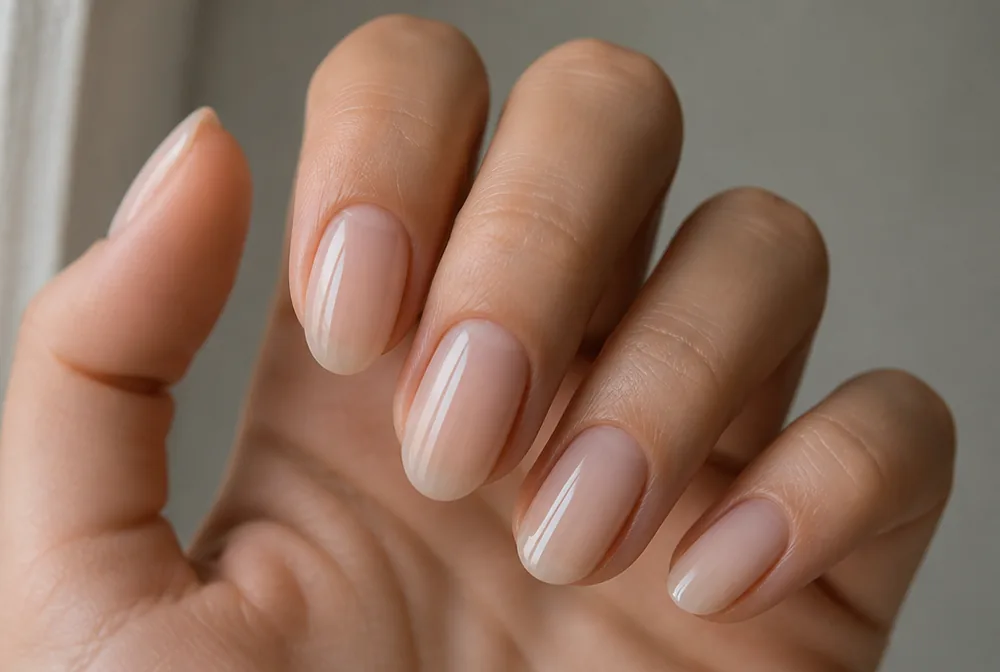 jelly nude nails with sheer translucent finish