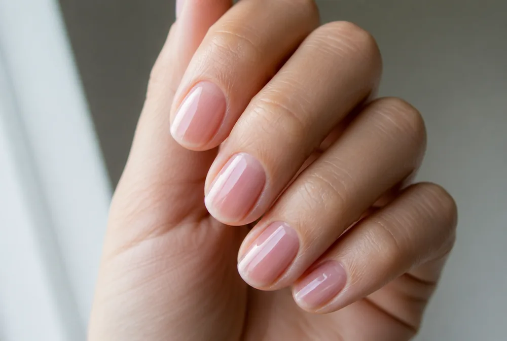 jelly pink nails with soft translucent finish