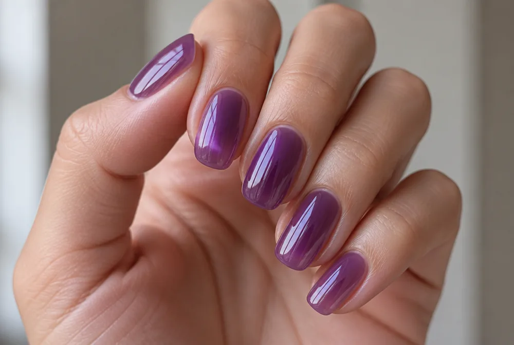 jelly purple nails in translucent grape shade