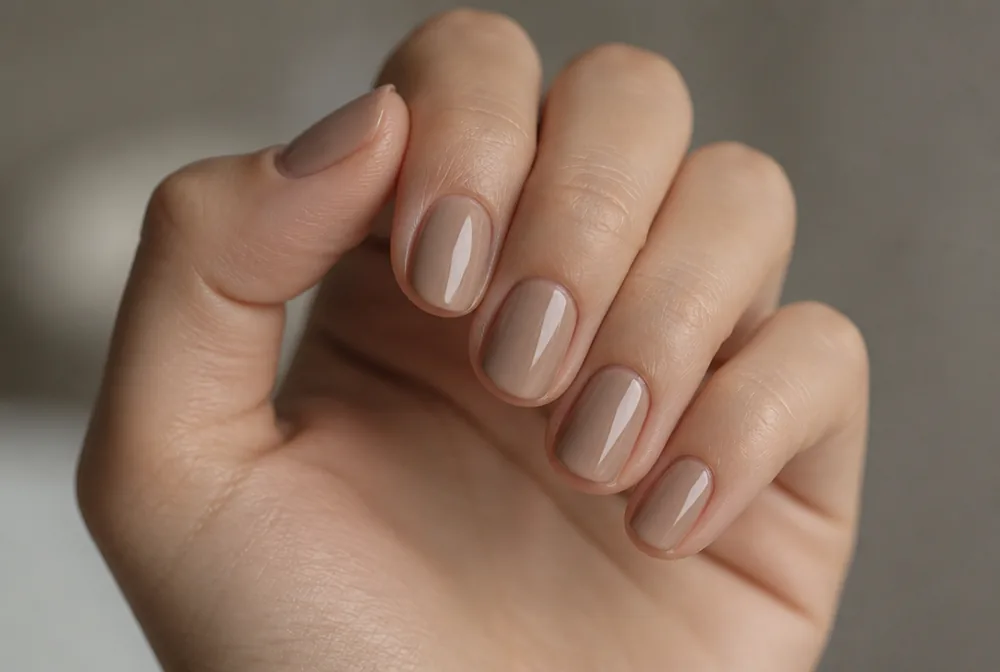 latte pale brown nails on short round nails - PolishedAndPrettyNails.com latte pale brown nails on short round nails