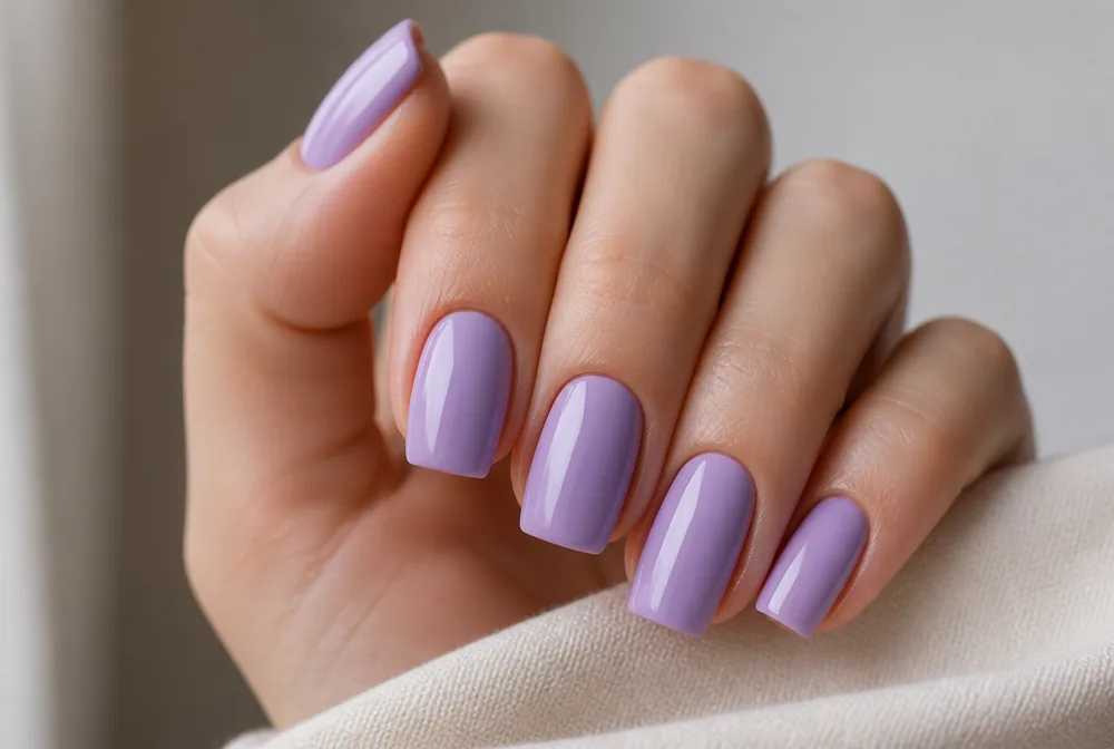 lavender cream nails on medium square shape