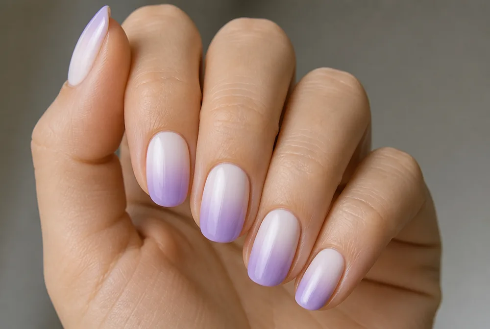 lavender ombre nails fading white to lilac