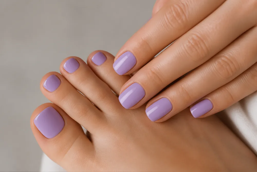 lavender pedicure on toes